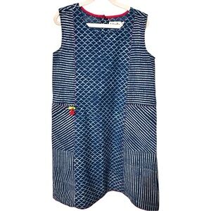 Fabindia Girls’ Sleeveless Indigo Patchwork Dress – Size 10-12 Yrs – Boho Cotton